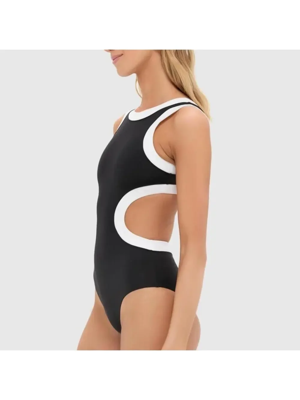 STAUD Dolce One Piece Swimsuit with Cutouts in Black/White Women’s XS - Picture 13 of 15